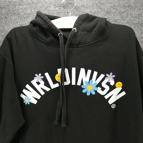 WRLDINVSN Mens World Peace Pullover Graphic Hoodie Black Medium Cotton - Picture 3 of 11